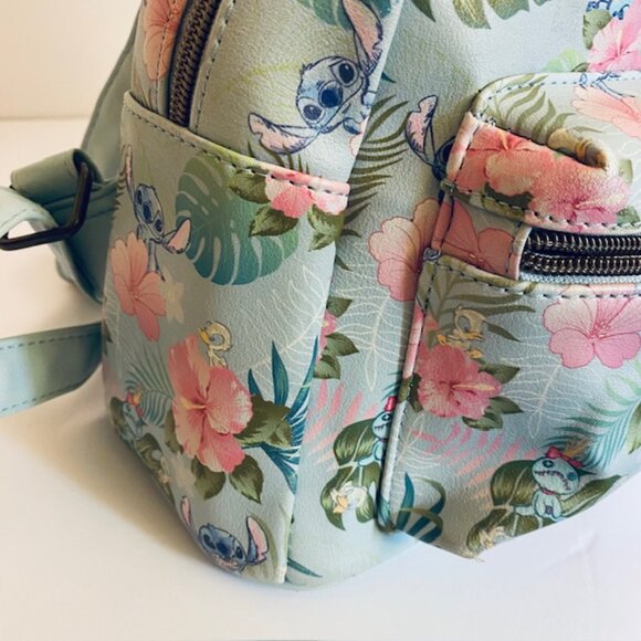Loungefly Disney Stitch Tropical Hibiscus Floral Monstera leaf Mini Backpack EUC main image 13
